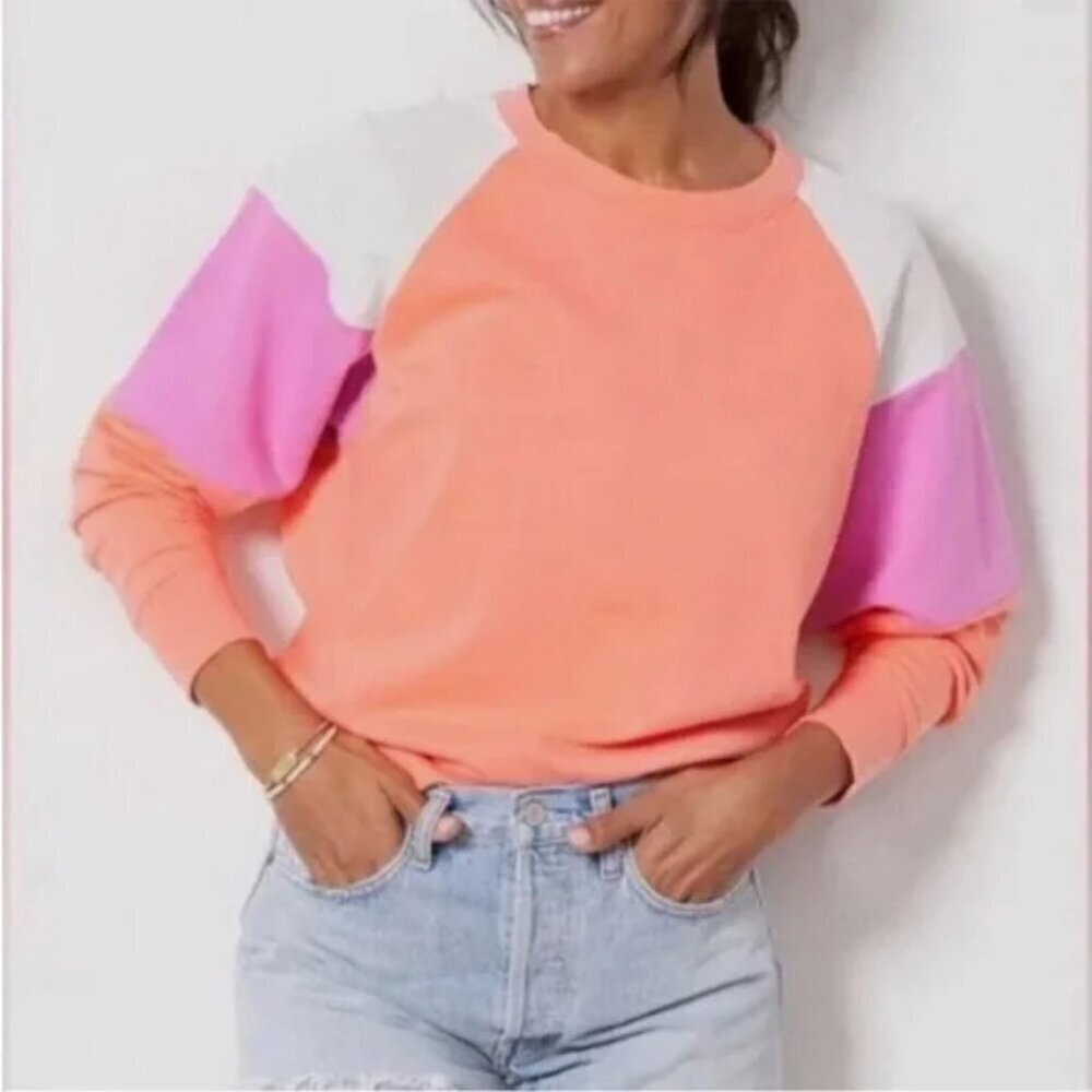 Evereve Grayson Colorblock Sweatshirt Size XS Pink Orange Crewneck Pullover